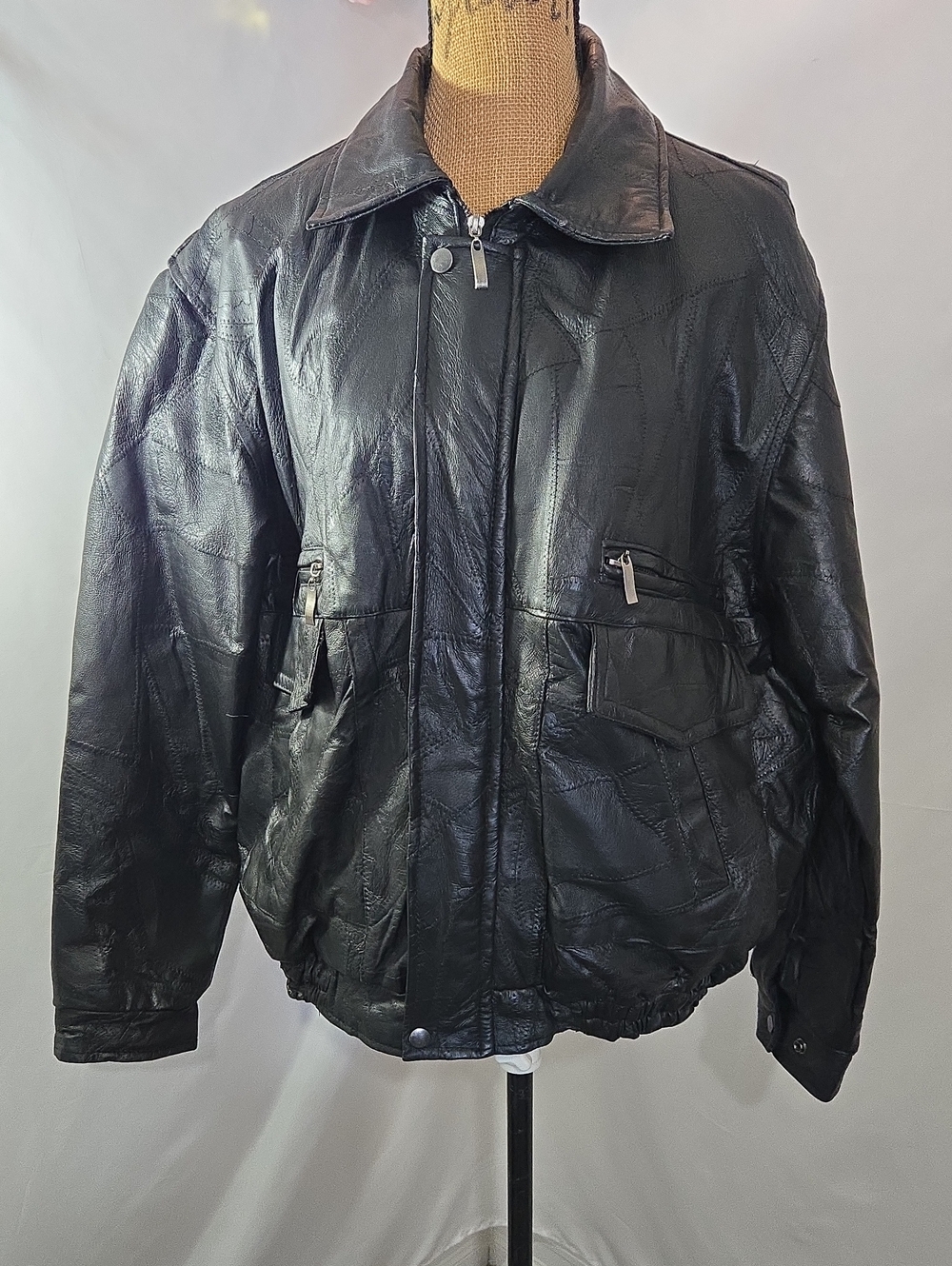 Men's Black Leather Bomber Jacket - Timeless Zip Front